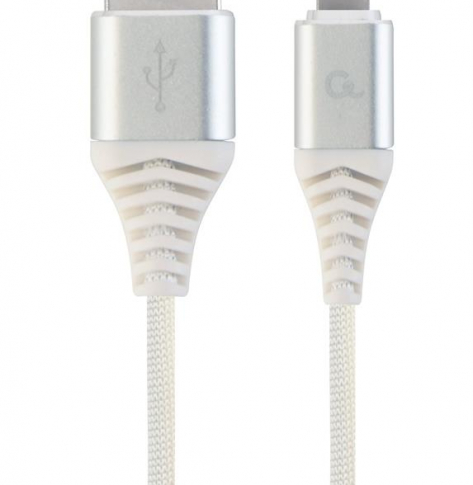 GEMBIRD CC-USB2B-AMLM-1M-BW2 Gembird Kabel Premium USB 2.0 do 8-pin (metalowe wtyki,oplot) 1m, srebrny/biały