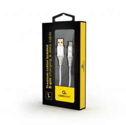 Kabel GEMBIRD Premium USB 2.0 8-pin 1m metalowe wtyki oplot srebrny/biały