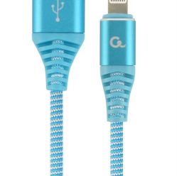 Kabel GEMBIRD Premium USB 2.0 8-pin 1m, turkus/biały (metalowe wtyki, oplot)