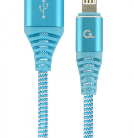 GEMBIRD CC-USB2B-AMLM-1M-VW Gembird Kabel Premium USB 2.0 do 8-pin (metalowe wtyki,oplot) 1m, turkus/biały