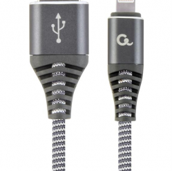 Kabel GEMBIRD Premium USB 2.0 8-pin 1m, metalowe wtyki, oplot, szary/biały