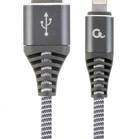 GEMBIRD CC-USB2B-AMLM-1M-WB2 Gembird Kabel Premium USB 2.0 do 8-pin (metalowe wtyki,oplot) 1m, szary/biały