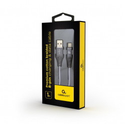 Kabel GEMBIRD Premium USB 2.0 8-pin 1m, metalowe wtyki, oplot, szary/biały