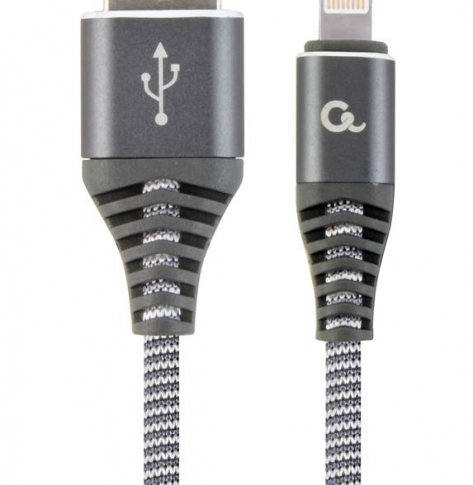 Kabel GEMBIRD Premium USB 2.0 8-pin 2m, metalowe wtyki, oplot, szary/biały
