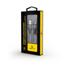 Kabel GEMBIRD Premium USB 2.0 8-pin 2m, metalowe wtyki, oplot, szary/biały