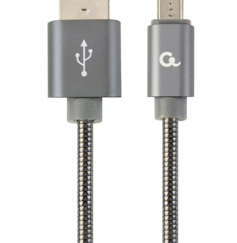 Kabel GEMBIRD micro USB 2.0 AM-MBM5P 2m szary metalowe wtyki oplot spiralny