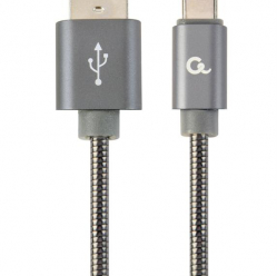 Kabel GEMBIRD USB-C 2.0 metalowe wtyki oplot spiralny 1m szary metalik