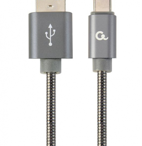 GEMBIRD CC-USB2S-AMCM-1M-BG Gembird kabel USB-C 2.0 (AM/CM) metalowe wtyki, oplot spiralny, 1m,szary metalik