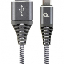 Kabel GEMBIRD USB-C 2.0 premium metalowe wtyki oplot 1m szary/biały