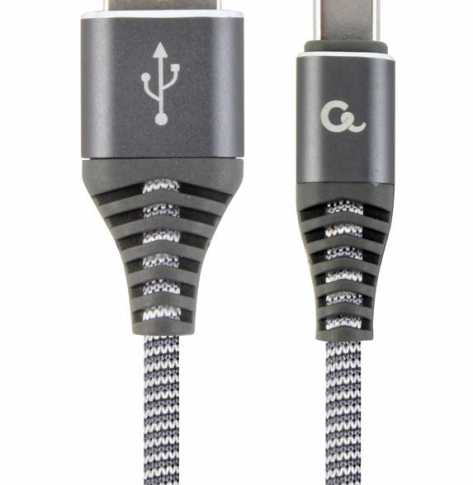 Kabel GEMBIRD USB-C 2.0 premium metalowe wtyki oplot 1m szary/biały
