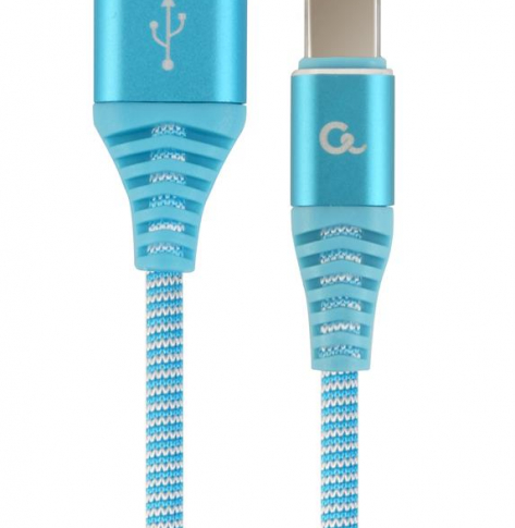 Kabel GEMBIRD USB-C 2.0 premium metalowe wtyki oplot 1m turkus/biały