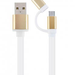 GEMBIRD CC-USB2-AM8PmB-1M-GD Gembird kabel USB combo do ładowania i danych (micro USB + 8-pin),1m,biały/złoty