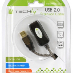 Przedłużacz kabel USB 2.0 aktywny USB A/USB A M/F 10m czarny TECHLY