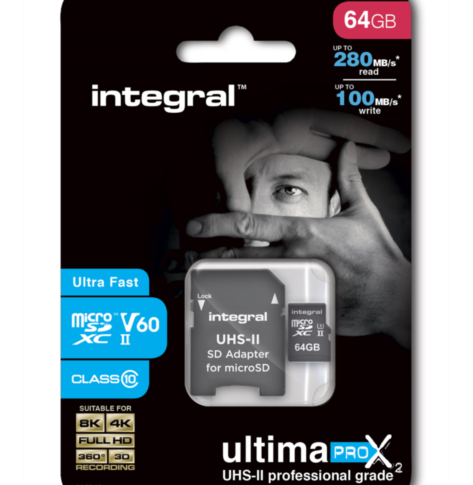 Karta pamięci Integral microSDXC 280-100MB UHS-II V60 + SD Adapter, 64GB