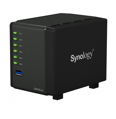 Dysk sieciowy Synology DS419slim 4-Bay NAS-Case 2 core 1.33Ghz 512Mb DDR3 4x 2.5inch HDD/SDD 30.72 TB max 2xGbE LAN