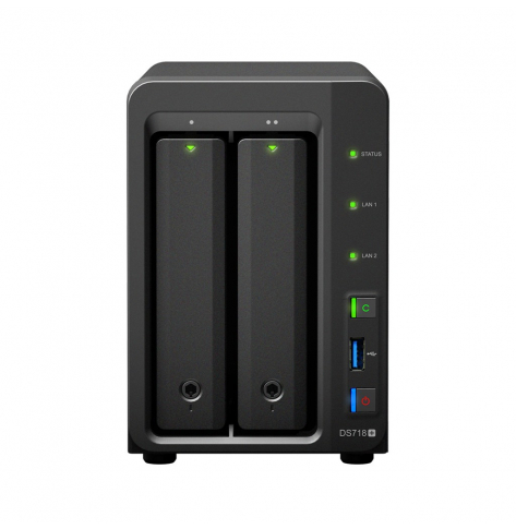 Dysk sieciowy Synology DS718+, 2-Bay SATA 3G, Celeron 1,5GHz, 2GB RAM, 2x GbE LAN, 3xUSB 3.0