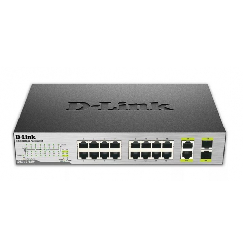 Switch sieciowy niezarządzalny D-Link DES-1018MP 16-Portów 10/100 PoE 2 porty 1000BaseT (RJ45) 2 porty MiniGBIC (SFP)