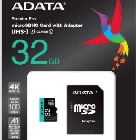 Karta pamięci ADATA 32GB Premier Pro MICROSDHC, R/W up to 100/80 MB/s, with Adapter