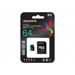 Karta pamięci ADATA 64GB Premier Pro MICROSDXC, R/W up to 100/80 MB/s, with Adapter