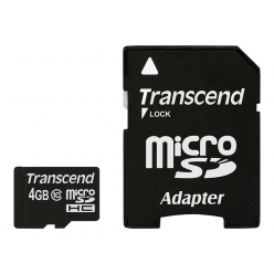 Karta pamięci Transcend Micro SDHC 4GB Class 10 +adapter ( 20MB/s  /  Full HD )