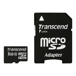Karta pamięci Transcend Micro SDHC 8GB Class 10 + adapter ( 20MB/s  /  Full HD )