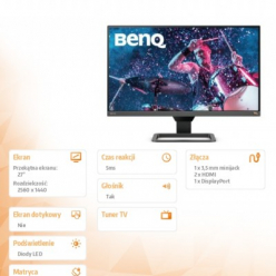 Monitor BenQ EW2780Q 27 IPS WQHD 350cd 1000:1 5ms 2xHDMI 1xDP głośniki