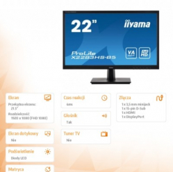 Monitor Iiyama Prolite X2283HS-B5 21.5 VA FHD VGA HDMI