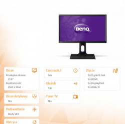 Monitor  BenQ LED BL2420PT 23.8' ' QHD głośniki DP USB Low Blue Light