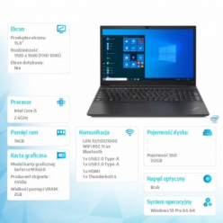Laptop Lenovo ThinkPad E15 G2 15.6 FHD i5-1135G7 16GB 512GB MX450 W10Pro 1Y