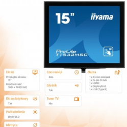 Monitor IIyama T1532MSC-B5AG 15 TN Touch HD HDMI DP głośniki 