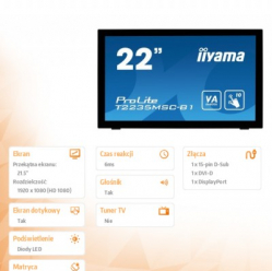 Monitor Iiyama T2235MSC-B1 21.5 FHD Touch HDMI DVI