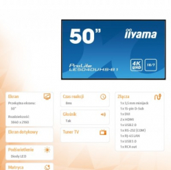 Monitor Iiyama LE5040UHS-B1 50 UHD LAN AMVA3