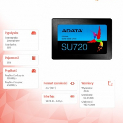 Dysk SSD ADATA SU720 2TB SATA3 3D SSD 520/450 MB/s 2.5inch SSD