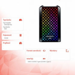 Dysk zewnętrzny ADATA SSD SE900 512G USB3.2-A/C RGB