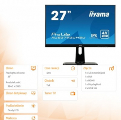 Monitor Iiyama XUB2792UHSU-B1 27' 4K UHD IPS DVI HDMI DP głośniki