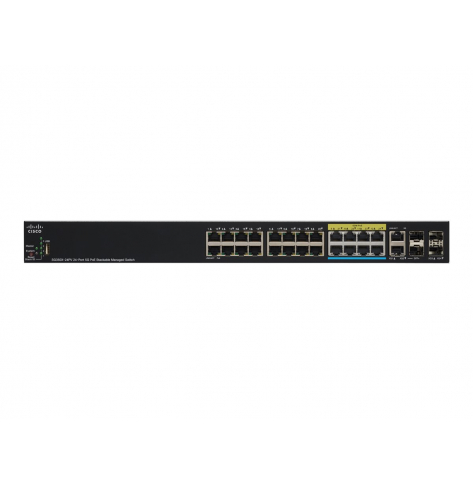 Switch wieżowy zarządzalny Cisco 16 portów 10/100/1000 (PoE+) 8 portów 100/1000/2.5G/5G 2 porty combo 10 Gigabit SFP+ 2 porty 10 Gigabit SFP+