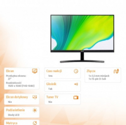 Monitor ACER K273bmix 27 16:9 IPS FHD 250cd/m2 1ms VGA HDMI Audio In Out ZeroFrame black