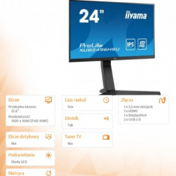 Monitor Iiyama XUB2496HSU-B1 24 IPS FHD 75Hz 1ms 250 cd/m2 HDMI DP USB-HUB Pivot