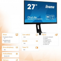 Monitor IIYAMA PROLITE XUB2792QSN-B1 27 IPS LED WQHD 16:9 75Hz 1000:1 350cd/m2 4ms HDMI DP