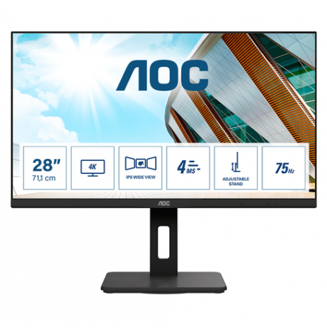 Monitor AOC 28 IPS Flat 130 MM Pivot DP HDMI AdaptiveSync 3 SIDE FRAMELESS USB HUB SPEAKERS VESA 100x100