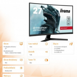 Monitor Iiyama 27 cali G2766HSU-B1 VA,165HZ,1500R,1MS,DP,HDMIx2,USB,FreeSync 