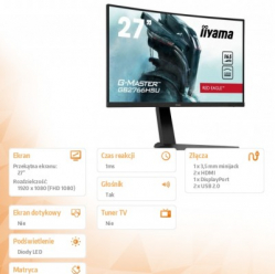 Monitor Iiyama 27 cali GB2766HSU-B1 VA,165HZ,1500R,1MS,DP,HDMIx2,USB,FreeSyn 