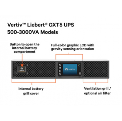 UPS VERTIV Liebert GXT5 1500VA/1500W RM 2U 230V Hardwire IntelliSlot USB RS485 RS232 13min Runtime 750W