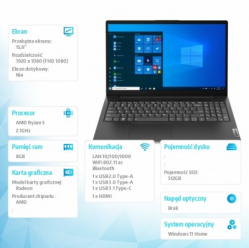Laptop Lenovo V15 G2 15.6 FHD Ryzen 5500U 8GB 512GB AMD W11H 2YRS CI 
