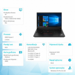 Laptop Lenovo ThinkPad E14 G2 14 FHD Ryzen 3 4300U 8GB 256GB BK W10Pro 1YR CI 