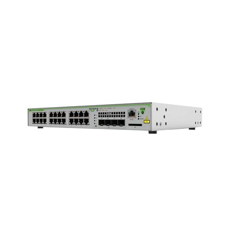 Switch Allied AT-GS970M/28PS-50 24 porty 1000Base-T RJ-45 PoE+ 4 porty 1000Base-X SFP uplink konsola RJ-45 370W POE capacity Fixed one AC power supply