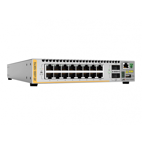 Switch inteligentny Allied AT-X550-18XTQ-50 16 portów 10GBase-T RJ-45 2 porty LAN 10 Gbit QSFP+ uplink konsola RJ-45 wejście USB Typ A