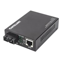 Światłowodowy konwerter mediów INTELLINET Gigabit PoE+ Media Converter 1000Base-T RJ45 Port to 1000Base-LX SC Single-Mode 20km 12.4 mi. PoE+ Injector