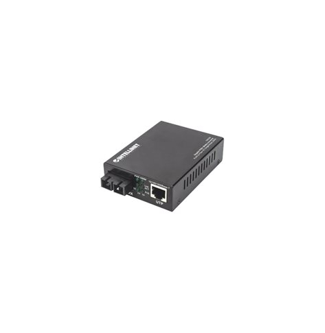 INTELLINET Gigabit PoE+ Media Converter 1000Base-T RJ45 Port to 1000Base-LX SC Single-Mode 20km 12.4 mi. PoE+ Injector