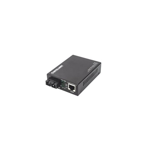 Światłowodowy konwerter mediów INTELLINET Gigabit PoE+ Media Converter 1000Base-T RJ45 Port to 1000Base-LX SC Single-Mode 20km 12.4 mi. PoE+ Injector
